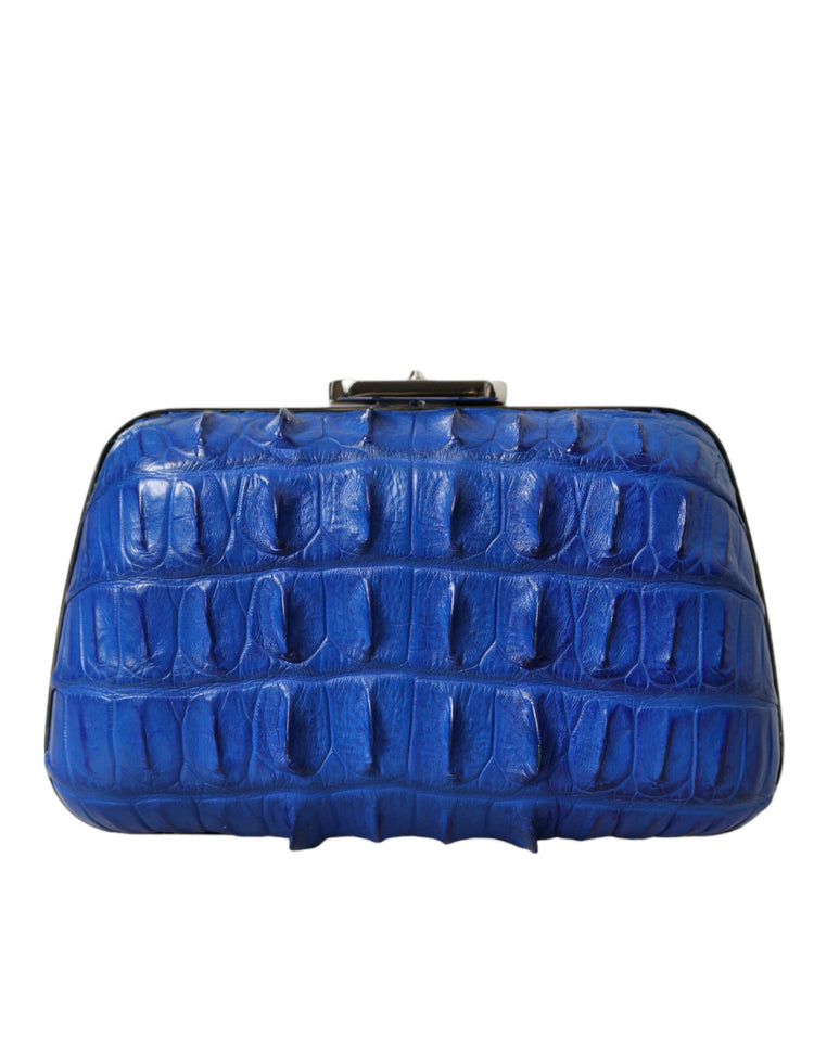 Blue Exotic Skin Leather Shoulder Crossbody Box Clutch Bag