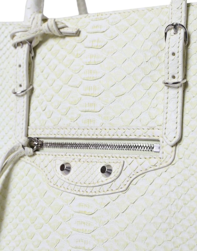 White Yellow Exotic Skin Leather Shopping Tote PAPIER Bag