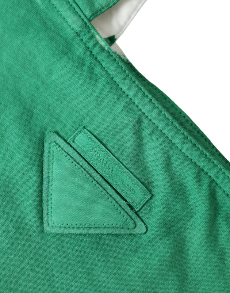 Green Jersey Fabric Logo Shoulder Shopping Tote Shopping Bag