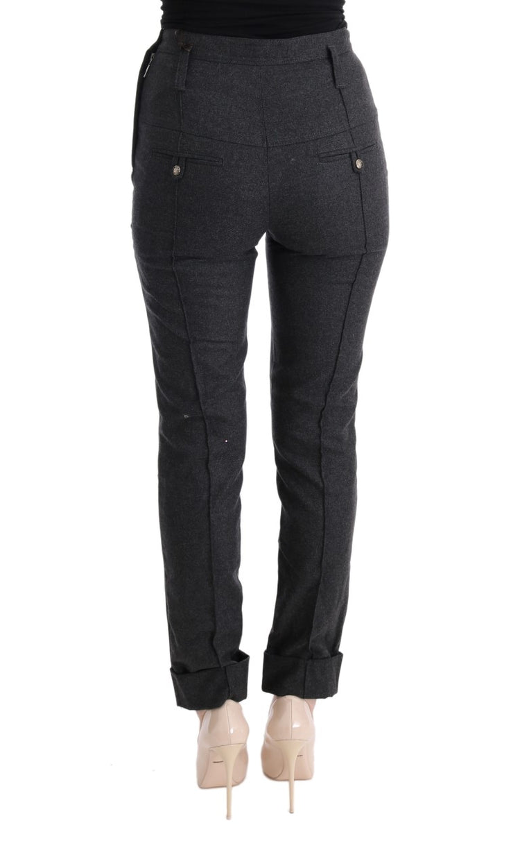 Gray Virgin Wool Skinny Casual Pants