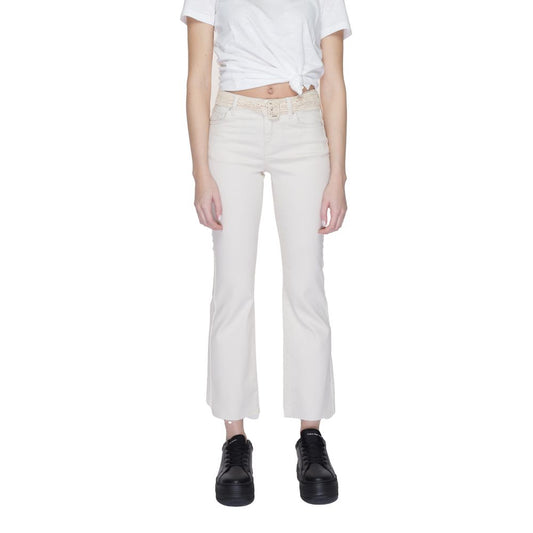 Beige Cotton Bootcut Jeans