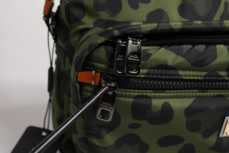 Green Polyester Leopard Print Shell Messenger Bag