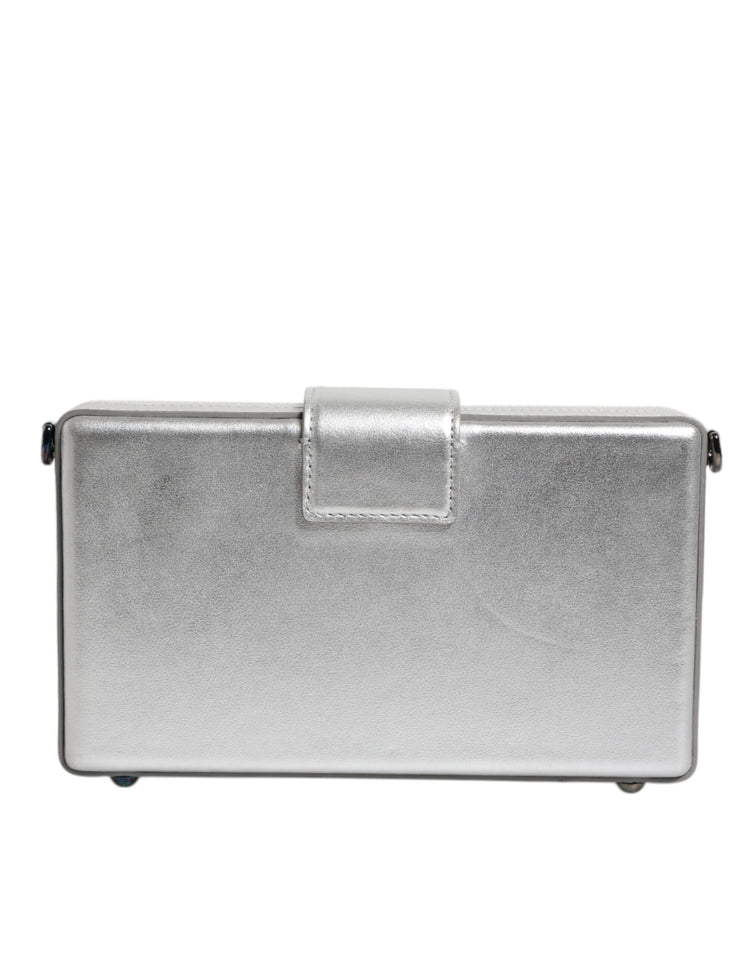 Metallic Silver DG BOX Leather Shoulder Strap Bag