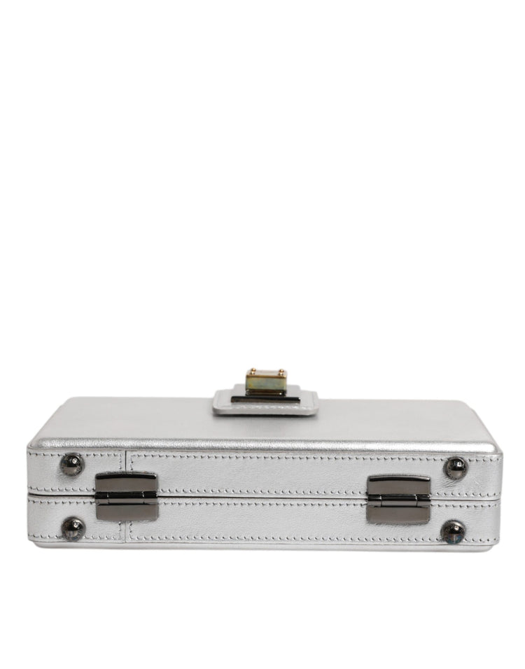 Metallic Silver DG BOX Leather Shoulder Strap Bag