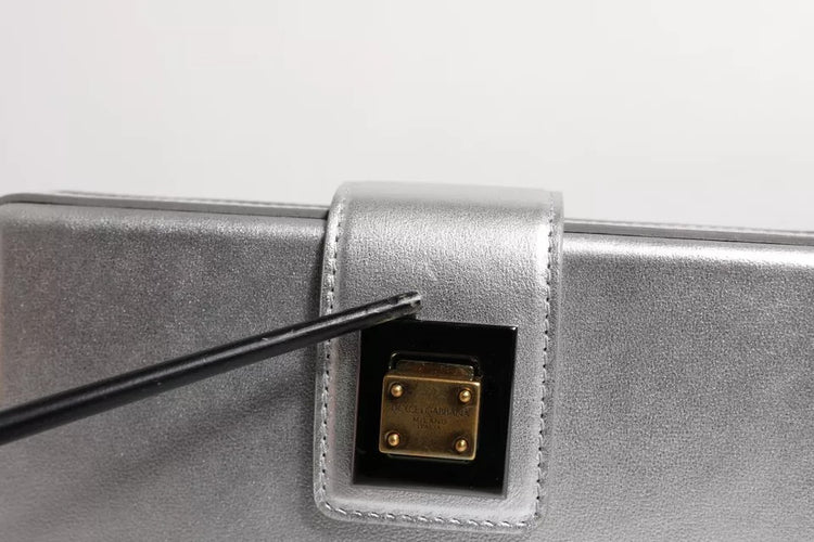 Metallic Silver DG BOX Leather Shoulder Strap Bag