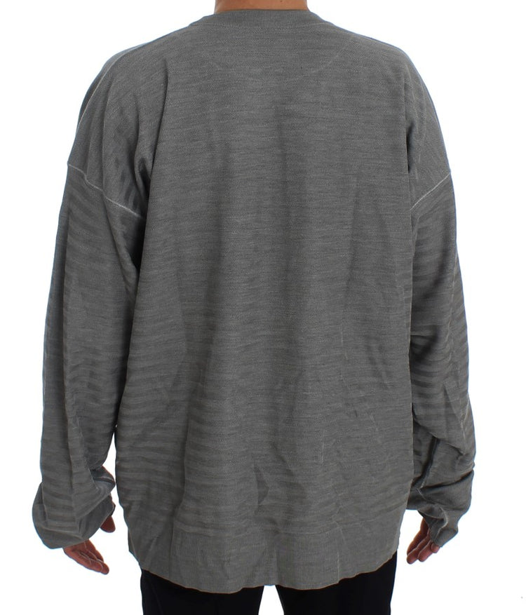 Gray Crewneck Pullover Silk Sweater