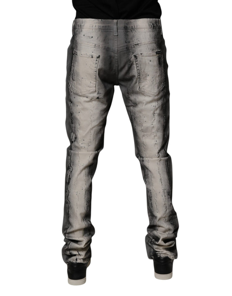 Gray Tie Dye Cotton Skinny Men Denim Jeans