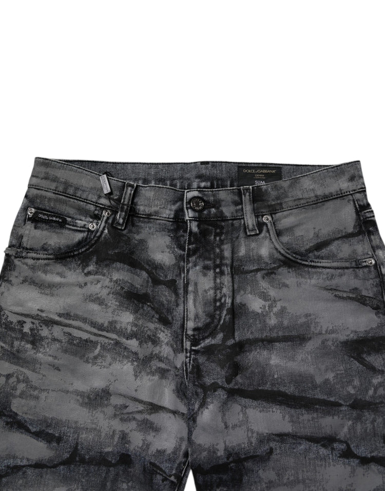 Gray Tie Dye Cotton Skinny Men Denim Jeans