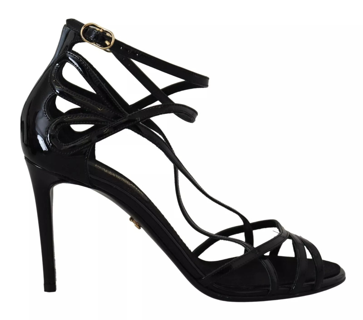 Black Leather Stiletto Heels Sandals Shoes