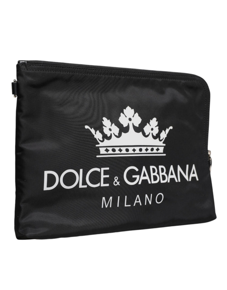 Black DG Milano Print Nylon Pouch Clutch Bag