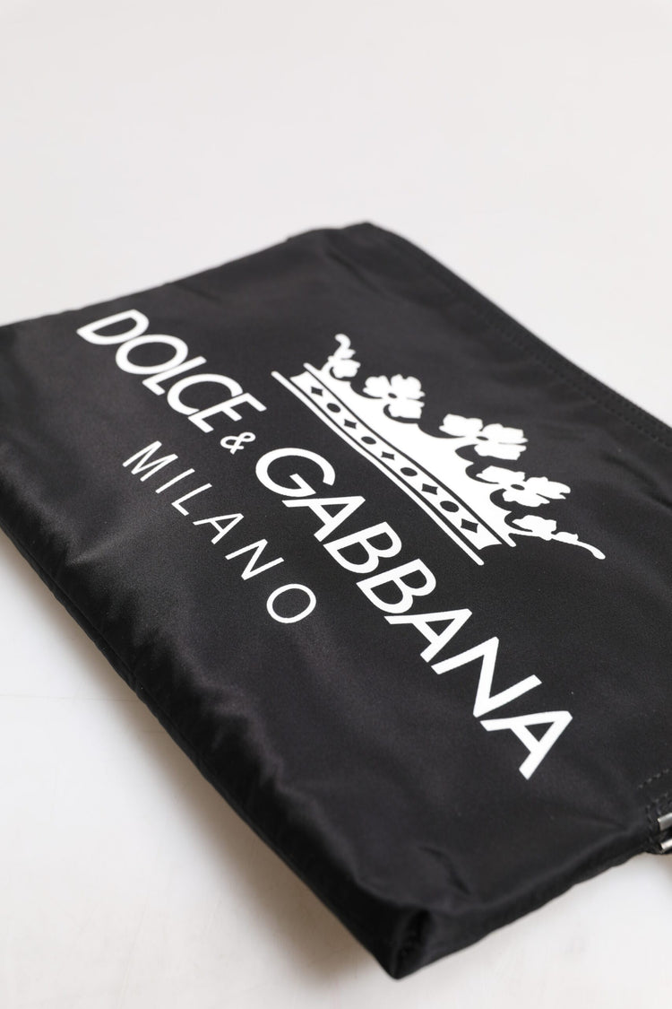 Black DG Milano Print Nylon Pouch Clutch Bag