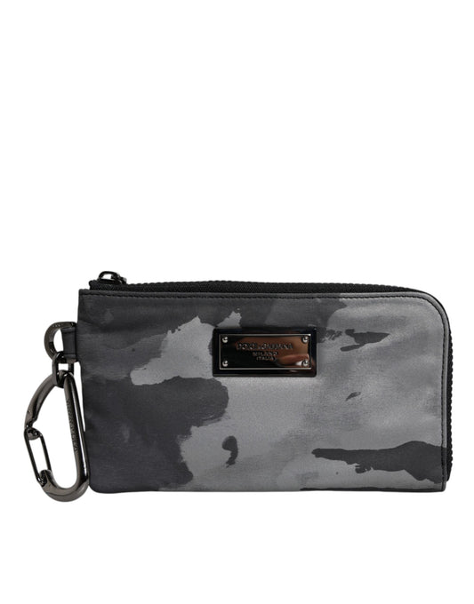Black Gray Camouflage Logo Plaque Keyring Pouch Bag