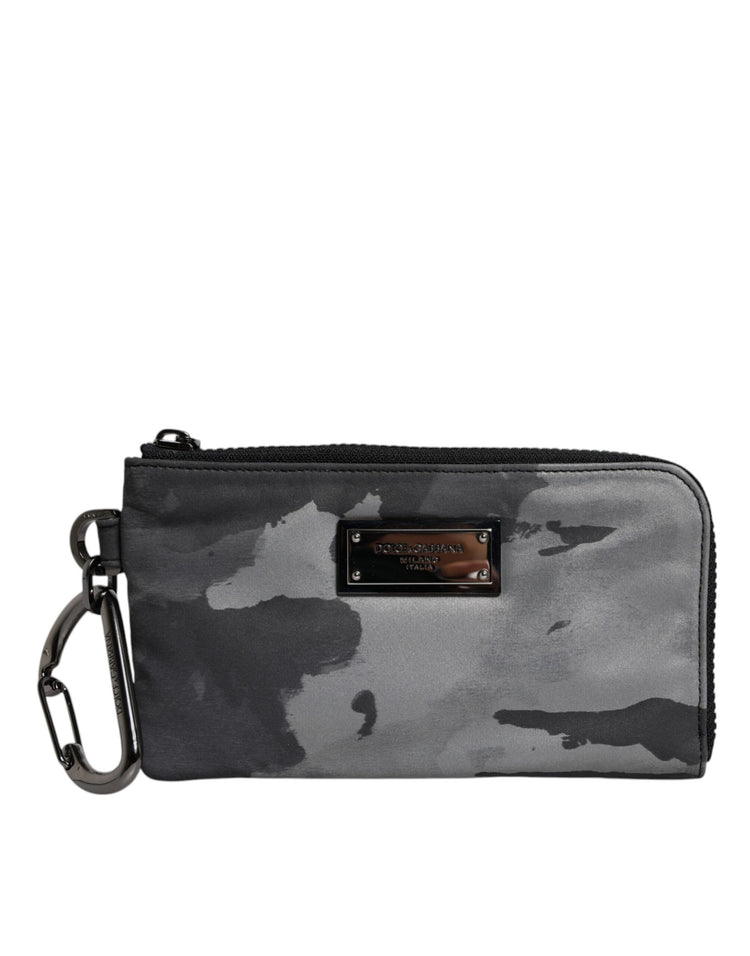 Black Gray Camouflage Logo Plaque Keyring Pouch Bag