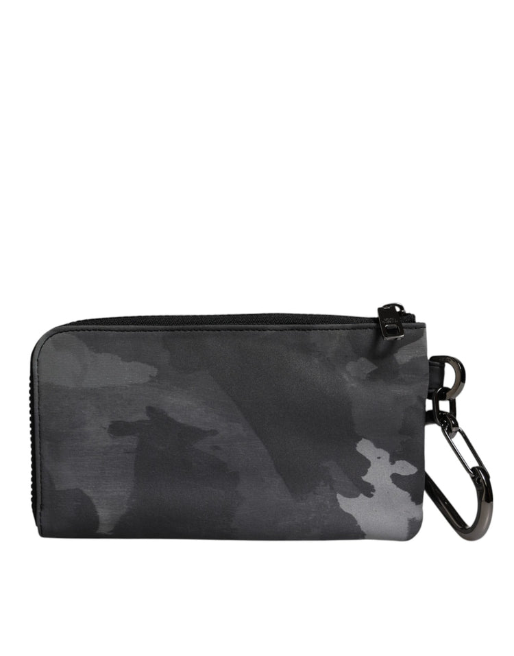 Black Gray Camouflage Logo Plaque Keyring Pouch Bag