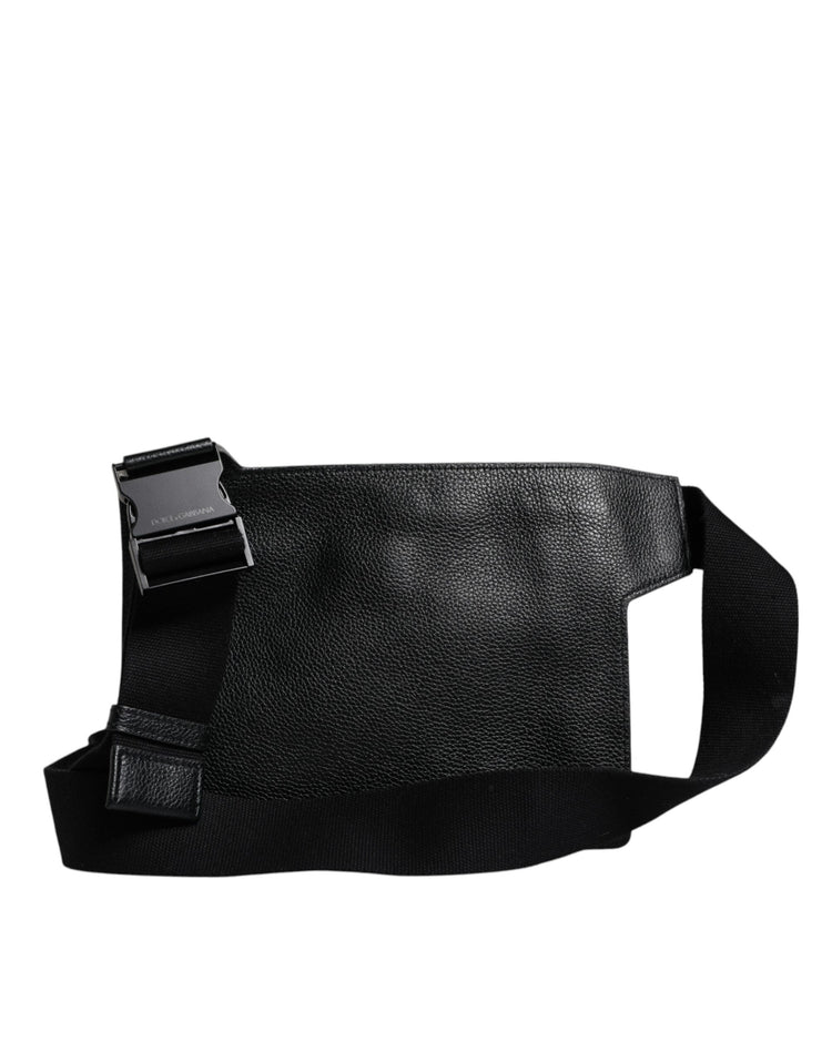 Black Calfskin Leather Messenger Crossbody Bag