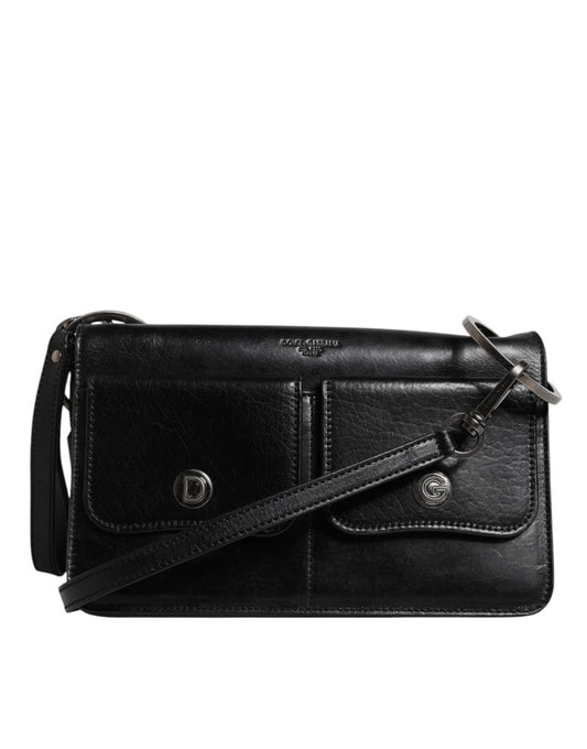 Black Leather Logo Purse Shoulder Crossbody Bag