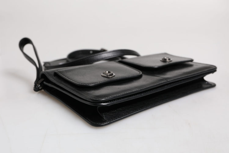 Black Leather Logo Purse Shoulder Crossbody Bag