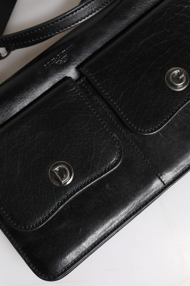 Black Leather Logo Purse Shoulder Crossbody Bag