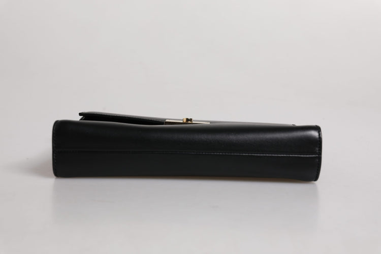 Black Leather Logo Plaque Document Briefcase Bag