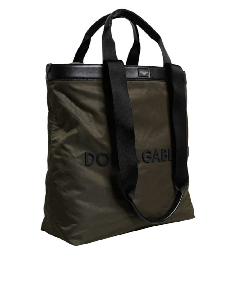 Military Green Nylon Shoulder Strap Tote Bag