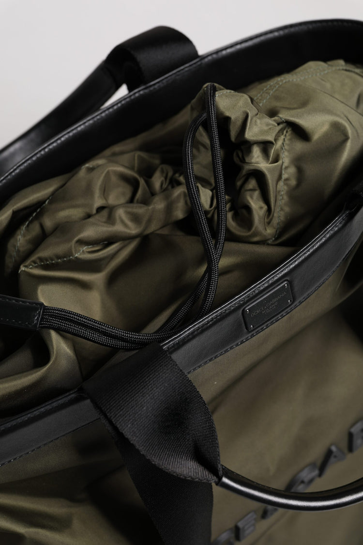 Military Green Nylon Shoulder Strap Tote Bag