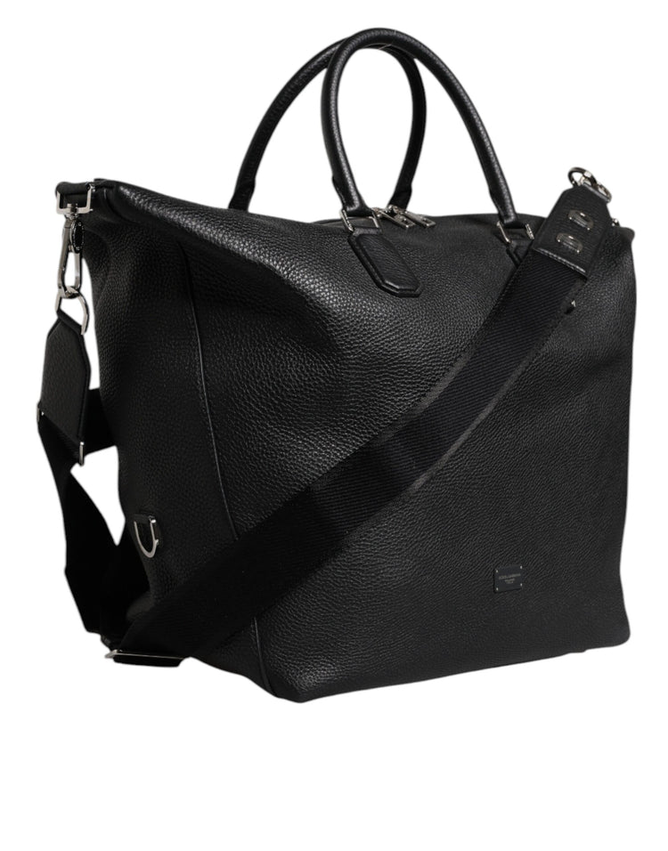 Black Calfskin Leather Hand Shoulder Duffle Bag