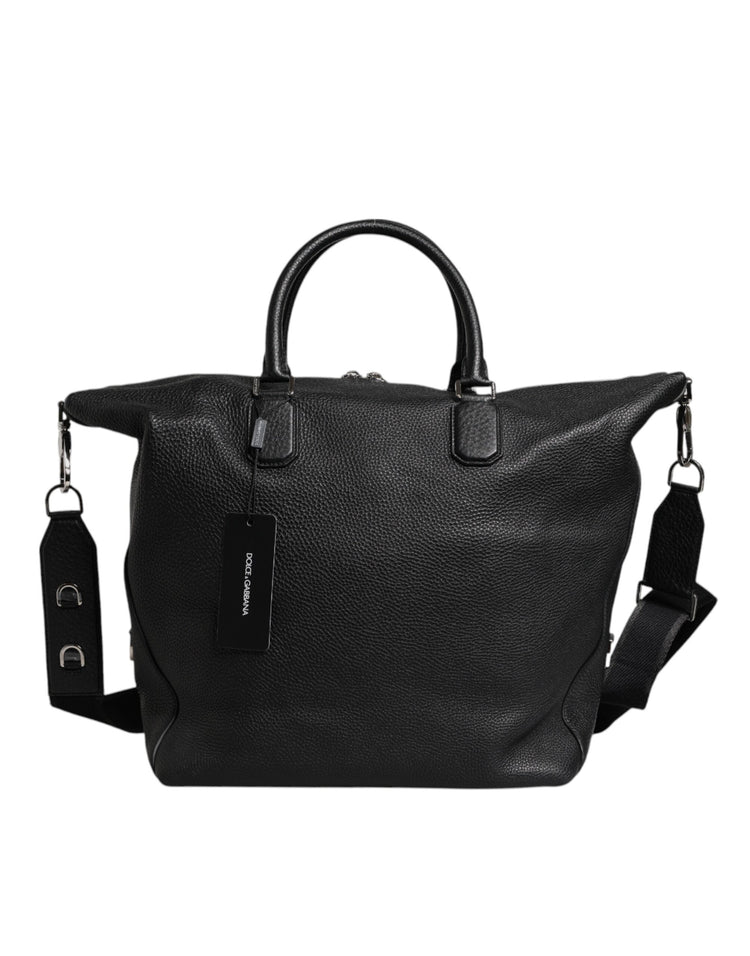 Black Calfskin Leather Hand Shoulder Duffle Bag