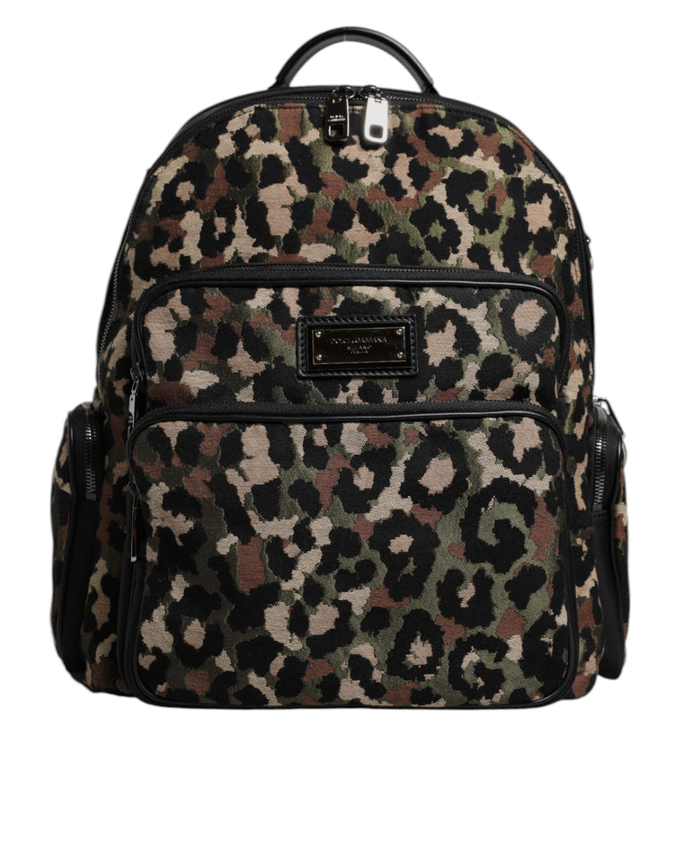 Multicolor Leopard Print DG Logo Plaque Men Backpack Bag