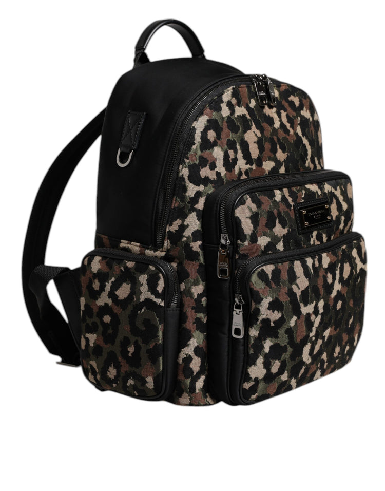 Multicolor Leopard Print DG Logo Plaque Men Backpack Bag