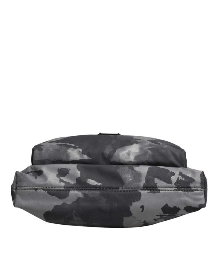 Gray Camo Cotton Multiple Compartments Tote Bag