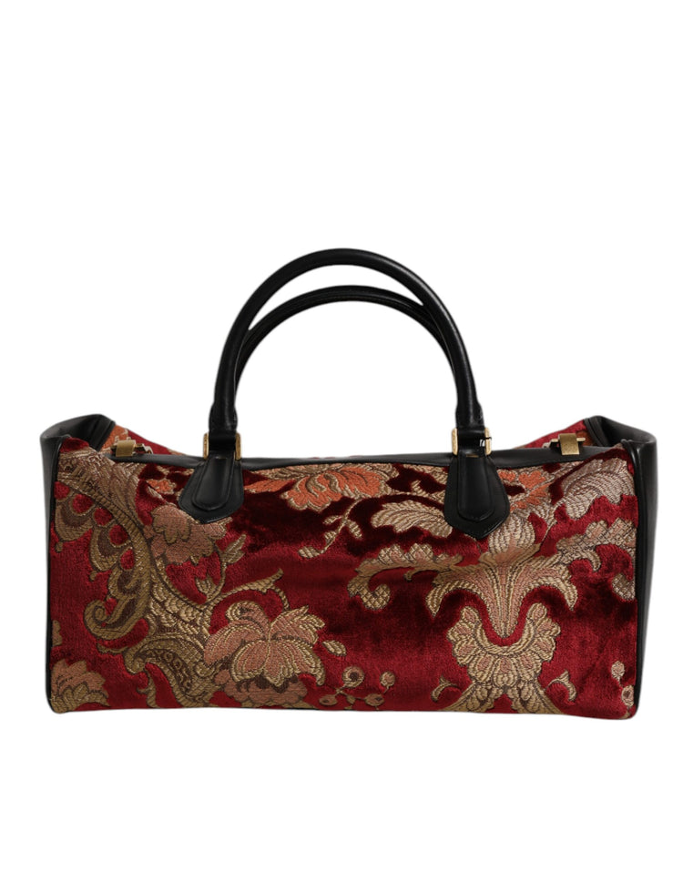 Multicolor Leather Brocade Velvet Travel Duffle Tote Bag
