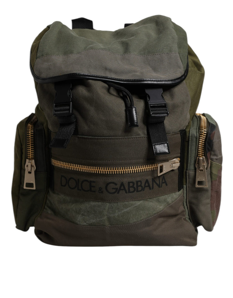 Military Green Patchwork School Backpack Bag