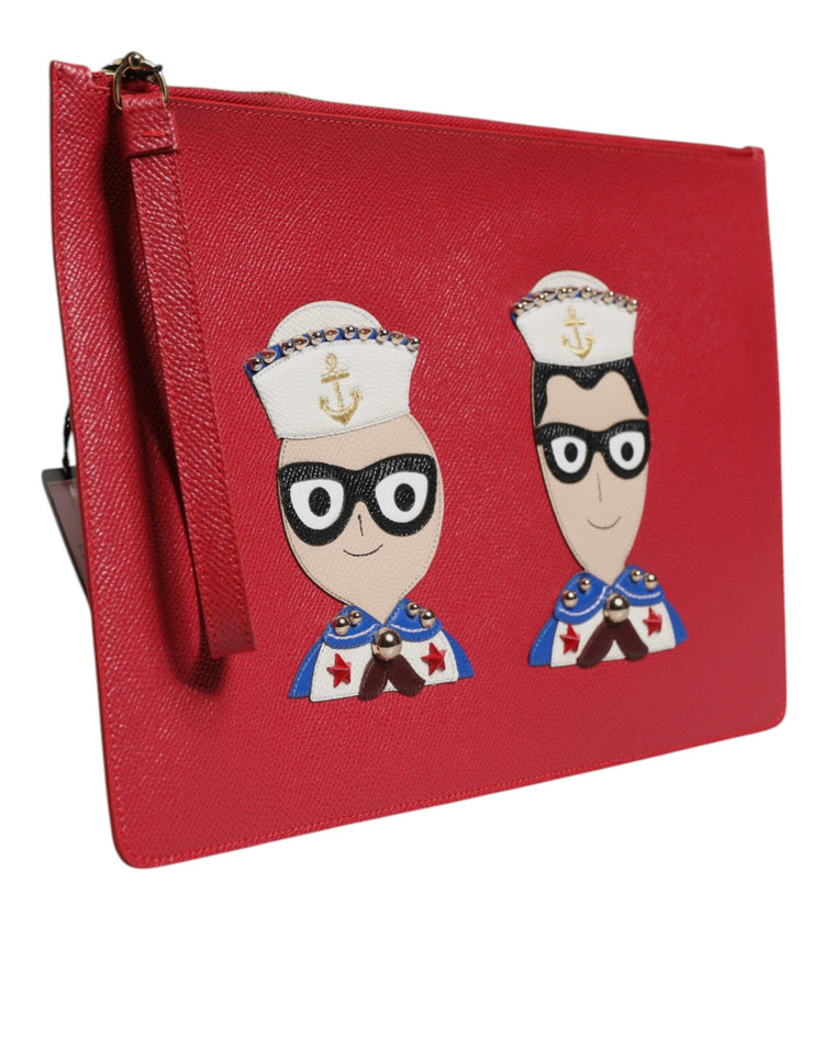 Red #DGFamily Embellished Leather Clutch Bag