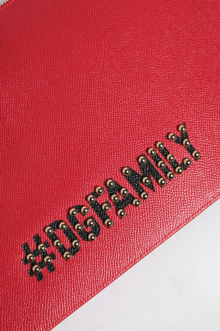 Red #DGFamily Embellished Leather Clutch Bag