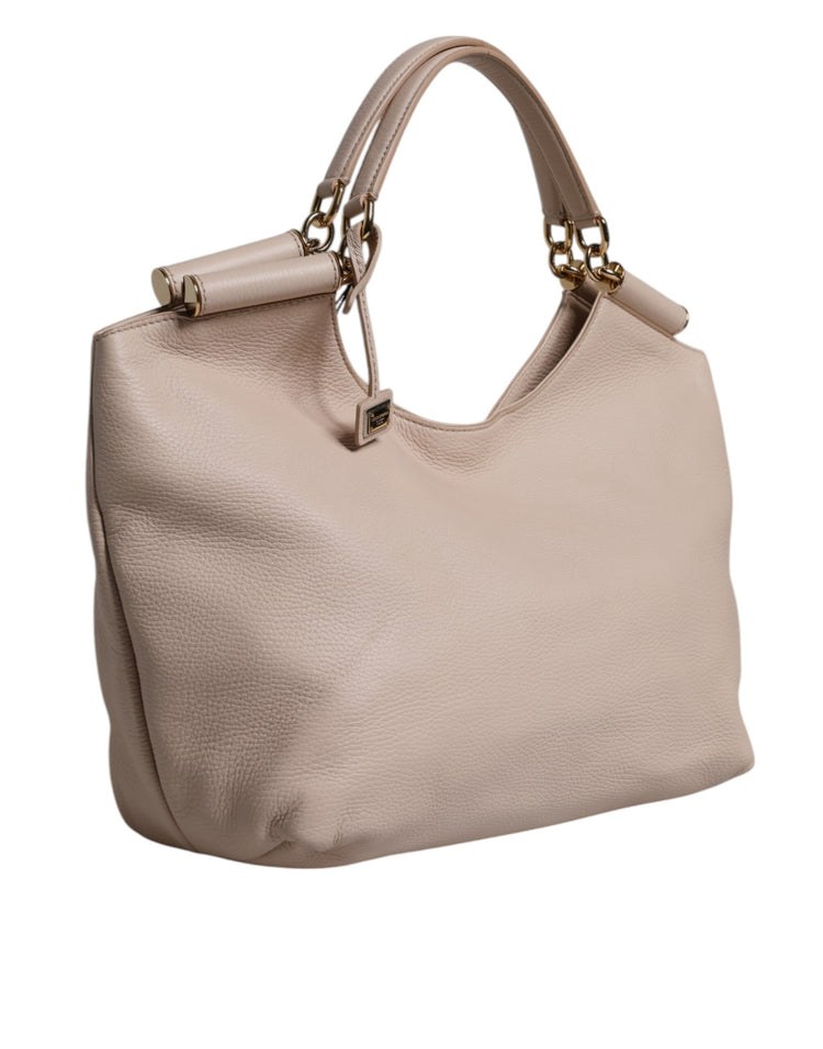 Light Pink Deer Leather Logo Plaque Tote Top Handle Bag