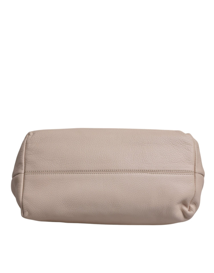 Light Pink Deer Leather Logo Plaque Tote Top Handle Bag