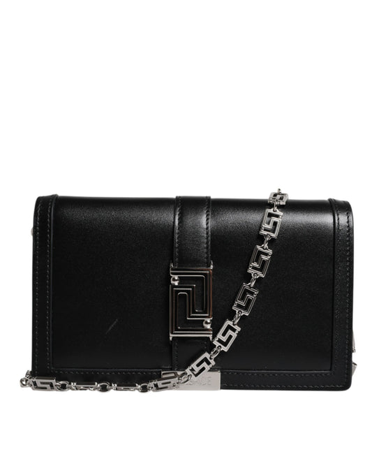 Black Calfskin Leather Chain Strap Shoulder Crossbody Bag