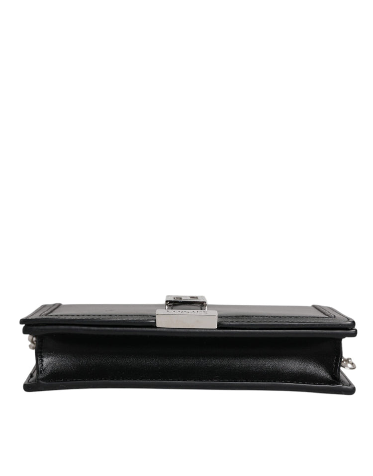 Black Calfskin Leather Chain Strap Shoulder Crossbody Bag