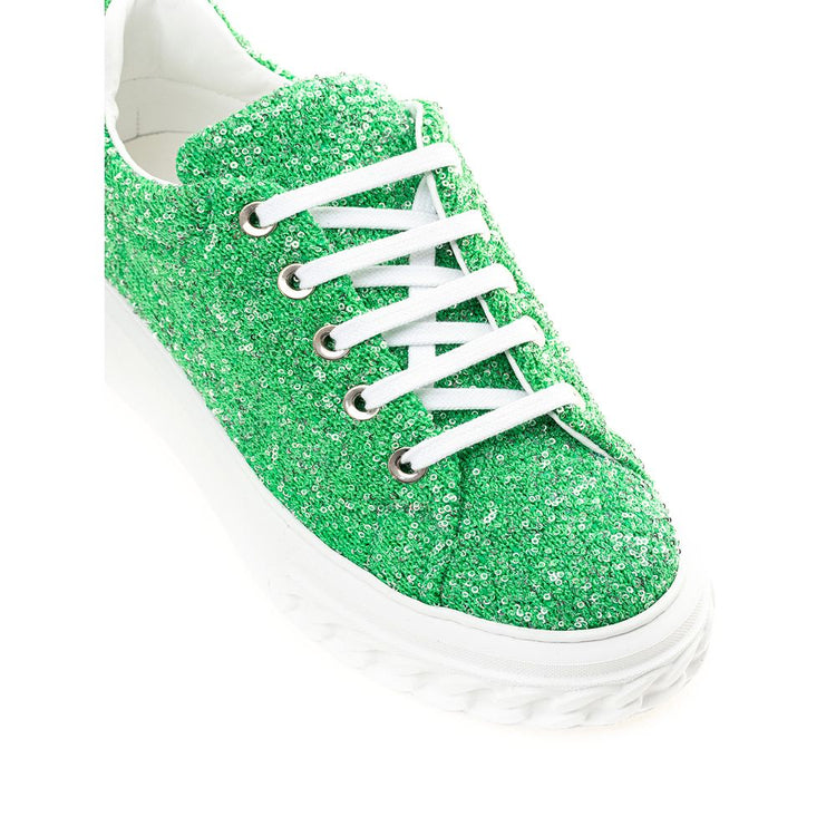 Green Fabric And Leather Athletic Sneakers