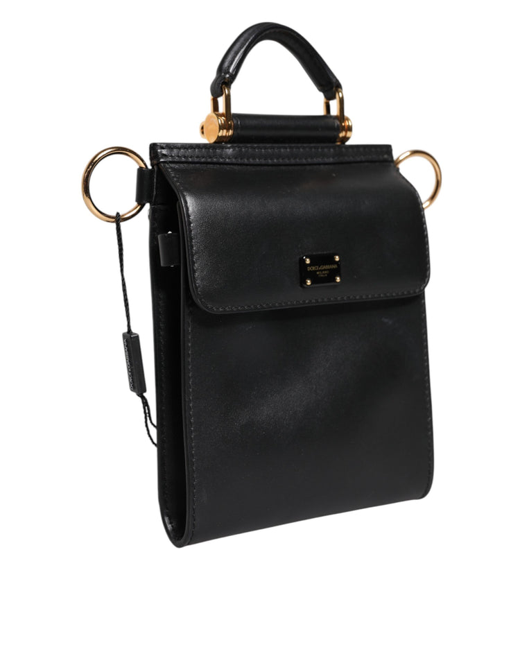 Black Calfskin Leather Logo Plaque Mini Bag