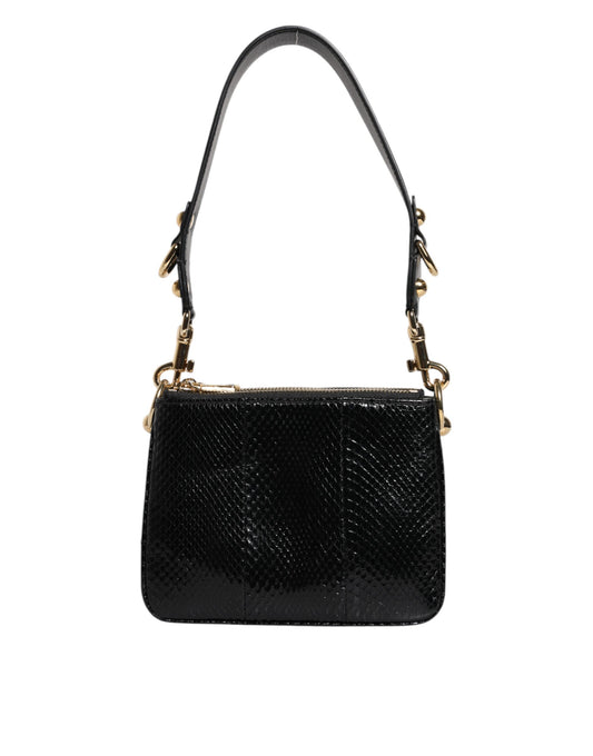 Black Exotic Leather Shoulder Sling Clutch Bag