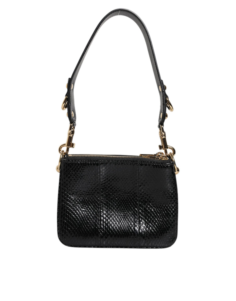 Black Exotic Leather Shoulder Sling Clutch Bag