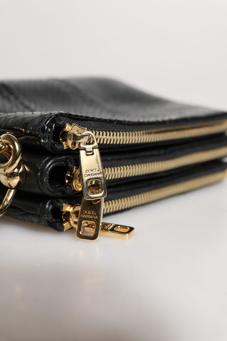 Black Exotic Leather Shoulder Sling Clutch Bag