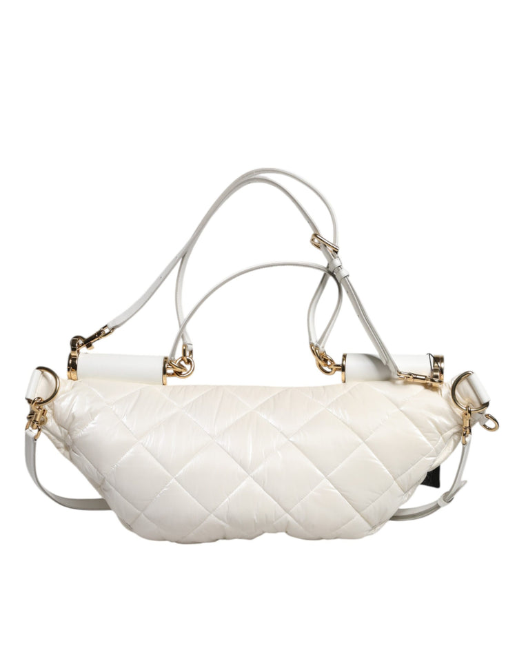 White Quilted Logo Plaque Belt Waist Fanny Pack Bag