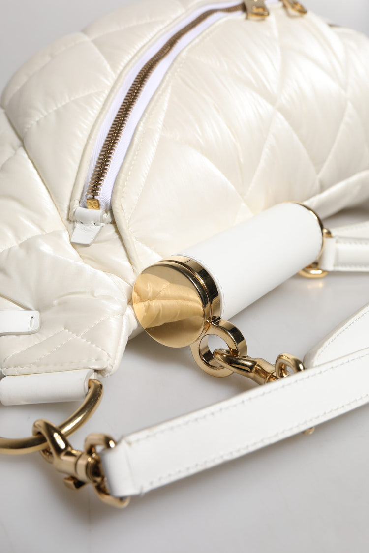 White Quilted Logo Plaque Belt Waist Fanny Pack Bag