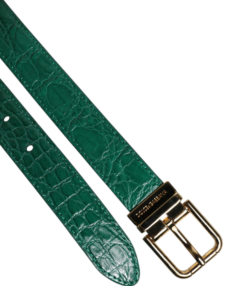 Green Leather Logo Metal Waist Buckle Belt