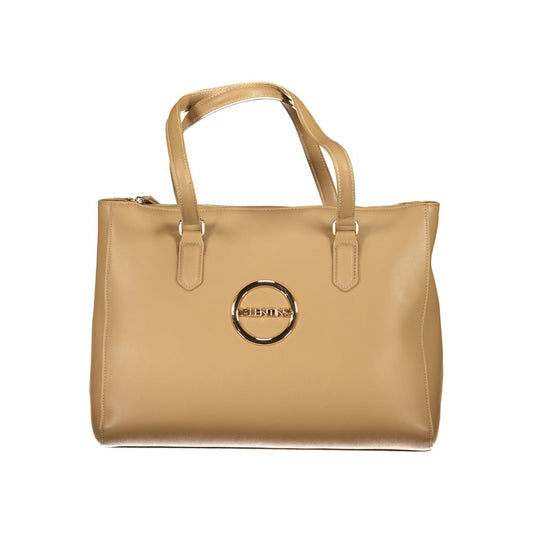 Beige Polyurethane Women Handbag
