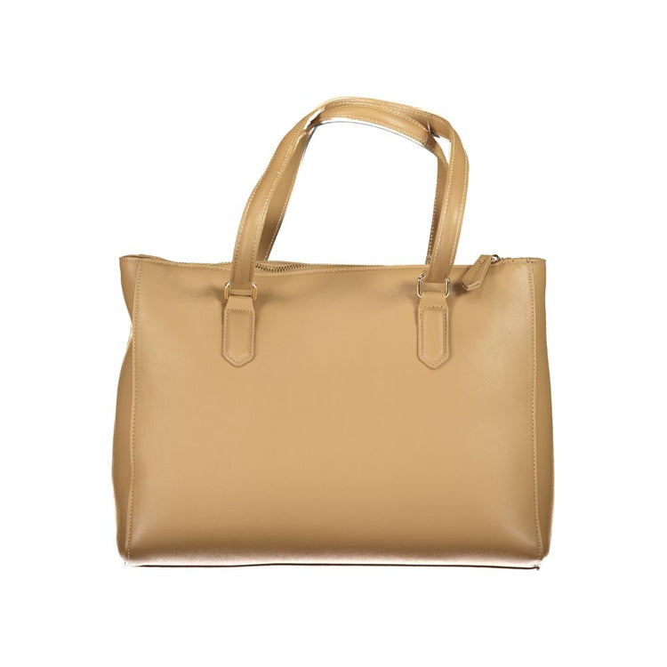 Beige Polyurethane Women Handbag