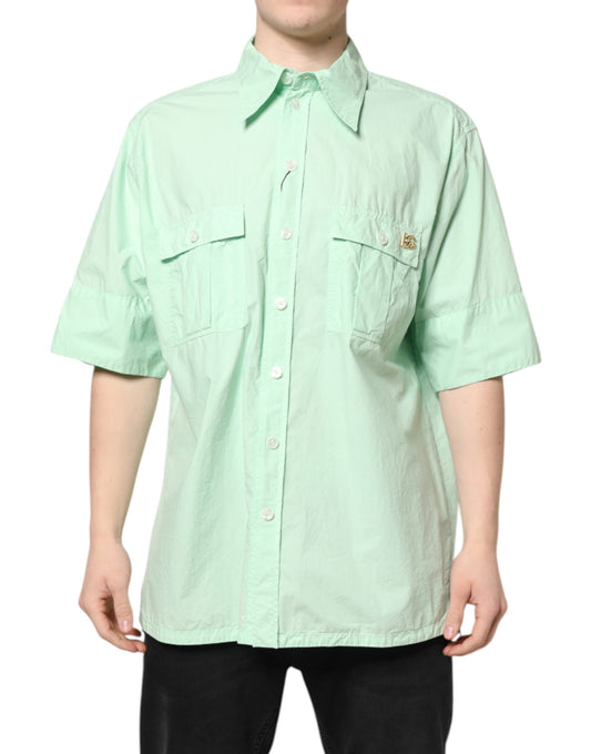 Green Cotton Short Sleeves Men Casual Shirt