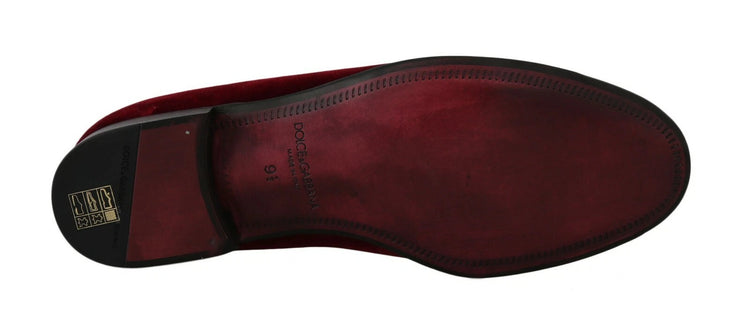 Bordeaux Velvet Loafers Gun Horseshoe Shoes